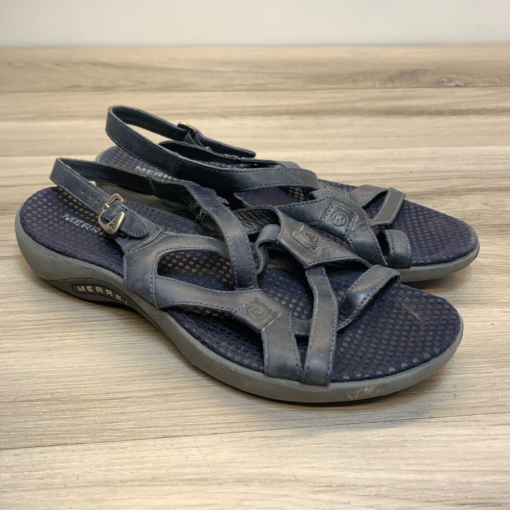 Womens Size 9 Merrell Agave Navy Leather Sandals Strappy Slingback Ankle Outdoor